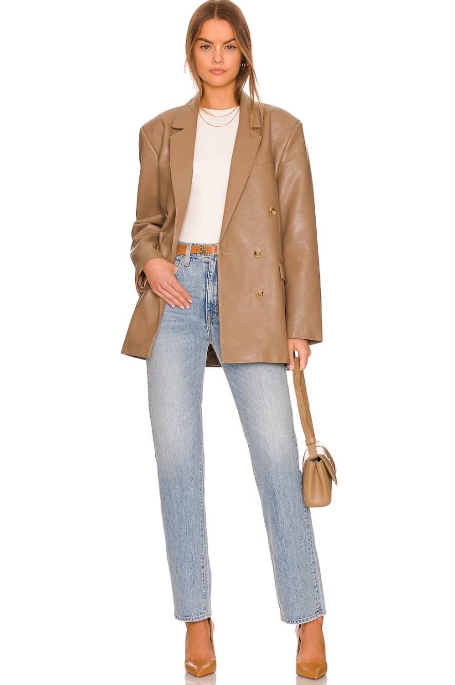 PISTOLA Roman Taupe Faux Leather Oversized Blazer Jacket NEW Size Large